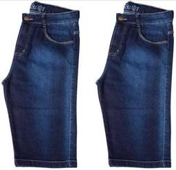 Kit c/ 2 Bermudas Masculinas Jeans e Sarja Coloridas com Lycra - Jeans Escuro - 40