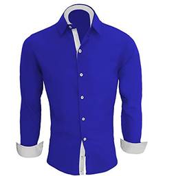 Camisa Social Masculina Slim Fit Luxo Camiseta Manga Longa (Azul Royal, G)