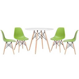Kit - Mesa Eames 90 cm branco + 4 cadeiras Eames Eiffel Dsw verde claro