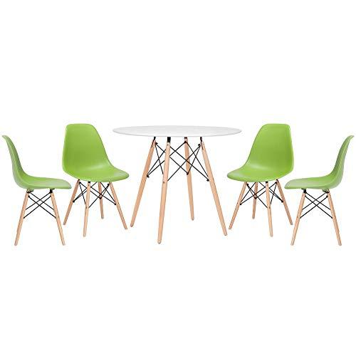 Kit - Mesa Eames 90 cm branco + 4 cadeiras Eames Eiffel Dsw verde claro