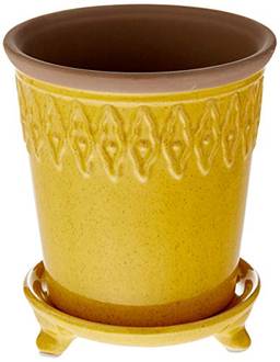 Tulum Vaso C/prato 17 * 15cm Ceramica Amarelo Av Home & Co Único