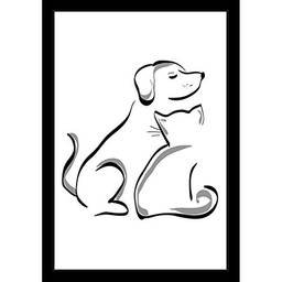 Quadro Ilustração Cachorro E Gato Decore Pronto Multicor Pequeno 20x30cm