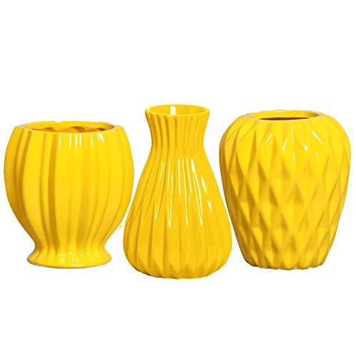 Trio Vasinhos Diamante, Ruby E Quartzo Ceramicas Pegorin Amarelo