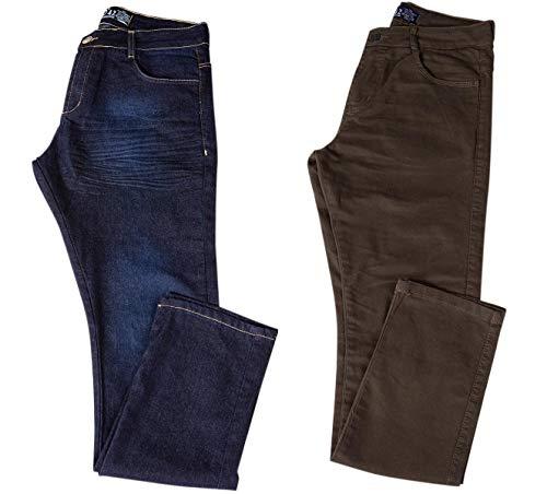Kit com Duas Calças Masculinas Jeans e Sarja Coloridas com Lycra - Jeans Escuro e Verde - 42