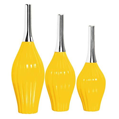 Trio De Vasos Leblom C/Alumínio Ceramicas Pegorin Amarelo