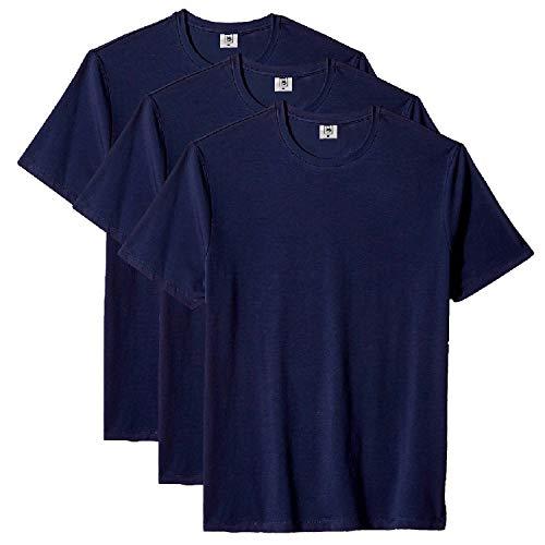Kit com 3 Camiseta Masculina Básica Algodão Premium (Azul, P)