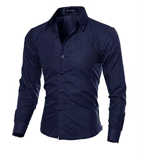 Camisa Social Masculina Slim Fit Quad Azul escuro (P)
