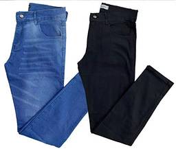 Kit 2 CalçAs Jeans, Sarja (Azul MéDio, Preto, 48)
