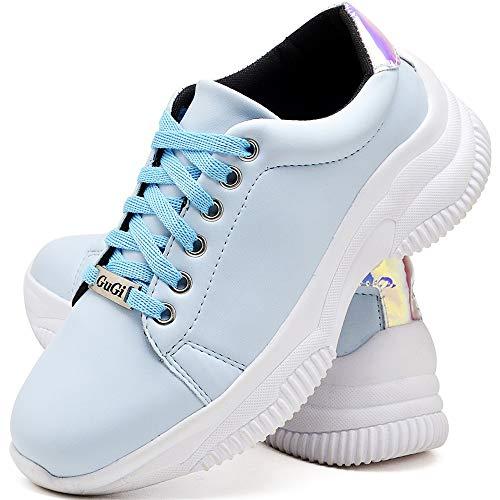 Tênis Feminino Casual Neon Caminhada Plataforma Sneaker Gugi Flatform Cor:Azul Celeste;Tamanho:38