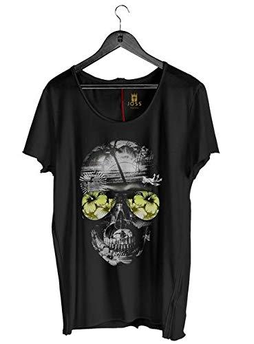 Camiseta Estonada Corte à Fio Estampada Skull Beach, Joss, Masculino, Preto, Médio