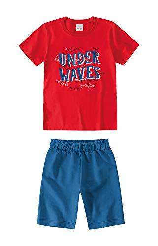 Conjunto Camiseta e Bermuda Waves ,Malwee Kids, Meninos, Vermelho, 6