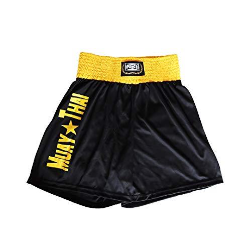Shorts Muay Thai Com Silk Port. - Grande Punch Unissex G Preto Com Amarelo