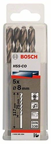 Pacote de 5 Brocas HSS-Co 8X75X117 mm, Bosch 2608585894-000, Dourada