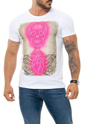 Camiseta Skull and Heart Neon, Red Feather, Masculino, Branco, XGG