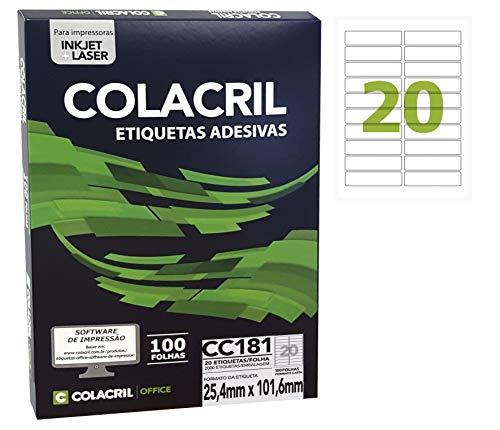Etiqueta Adesiva Carta, 25.4 x 101.6 mm, 100 Folhas, Colacril, CC181, Branco, pacote de 2000