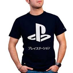 Camiseta Playstation Katakana, Banana Geek, Masculino, Azul, M
