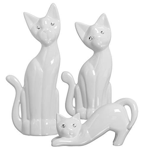 Trio De Gatos G, Peq E Agachado Ceramicas Pegorin Branco