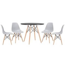 Kit - Mesa Eames 90 cm preto + 4 cadeiras Eames Eiffel Dsw cinza claro