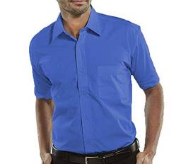 Camisa Social Masculina Bom Pano Manga Curta Lisa Azul
