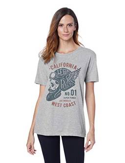 Camiseta Manga Curta Estampada Califórnia, Joss, Feminino, Cinza, Médio