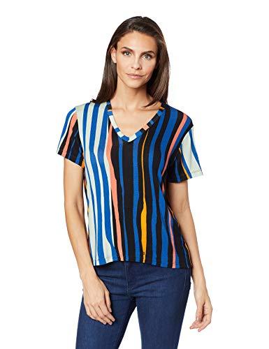 Camiseta Comfort, Forum, Feminino, Azul (Azul/preto/salmão/laranja), P