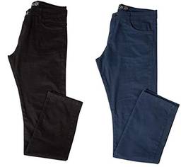 Kit com Duas Calças Masculinas Jeans e Sarja Coloridas com Lycra - Preta e Azul - 40
