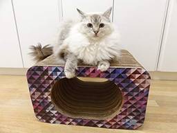 Arranhador Toca Cama Cat Box Simples Oval Quadriculado Rosa Pet Games para Gatos