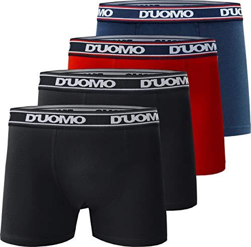 Kit com 4 cuecas boxer em algodão Duomo Masculino Preto/Vermelho/Marinho P