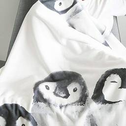Cobertor Bicho Pinguim Design, Coisas de Nine, Branco Amarelado com Estampa Colorida, Único