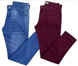 Kit 2 CalçAs Jeans, Sarja (Azul MéDio, Vinho, 46)