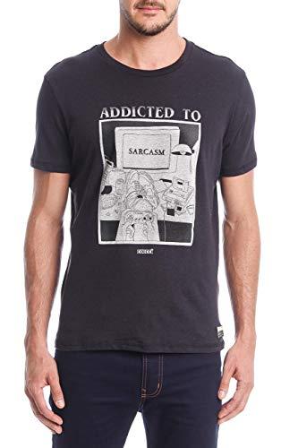 Colcci Camiseta Slim Linho: Addicted To Sarcasm, P, Preto/Off White