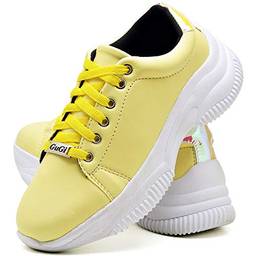 Tênis Feminino Casual Neon Caminhada Plataforma Sneaker Gugi Flatform Cor:Amarelo;Tamanho:40