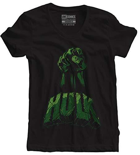 Camiseta feminina Hulk Hand Preta Live Comics tamanho:G;cor:Preto