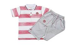Conjunto Camiseta Polo e Bermuda Internacional, Rêve D'or Sport, Criança Unissex, Branco/Vermelho, 6