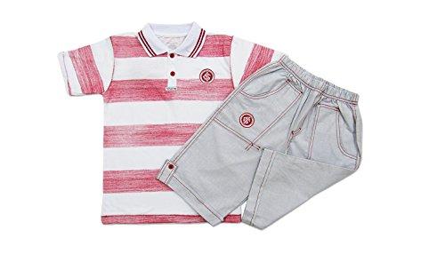Conjunto Camiseta Polo e Bermuda Internacional, Rêve D'or Sport, Criança Unissex, Branco/Vermelho, 8