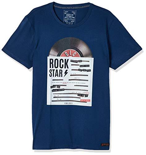 Colcci Camiseta Estampa Disco Rock Masculino, Tam GG, Azul Moondust