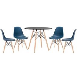 Kit - Mesa Eames 90 cm preto + 4 cadeiras Eames Eiffel Dsw azul petróleo