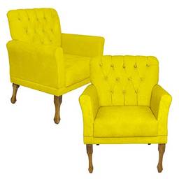 Kit 02 Poltrona Cadeira Decorativa Para Sala Estar Decoração Recepção Bia - Sued Amarelo