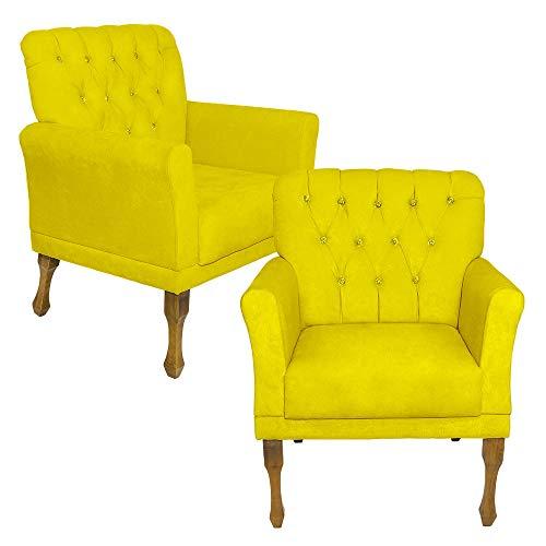 Kit 02 Poltrona Cadeira Decorativa Para Sala Estar Decoração Recepção Bia - Sued Amarelo