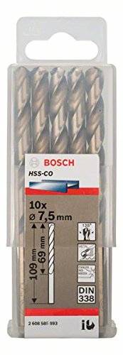 Pacote de 10 Brocas HSS-Co 7.5X69X109 mm, Bosch 2608585893-000, Dourada