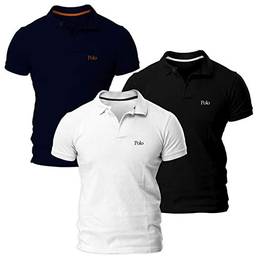 Kit com 3 Camisas Básica Piquet, Polo Match, Masculino, Preto, GG