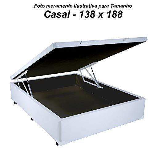 Cama Box Baú Casal em Corino Branco com Pistão - 138x188