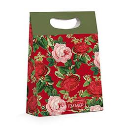 Caixa Para Presente Plus Cromus Embalagens na Estampa Amor com Aba de Fechamento e Alça 26x11x40 cm com 10 Unidades
