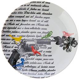 Prato De Porcelana Decorativo 25 Cm - Gun Decorglass Multicolor