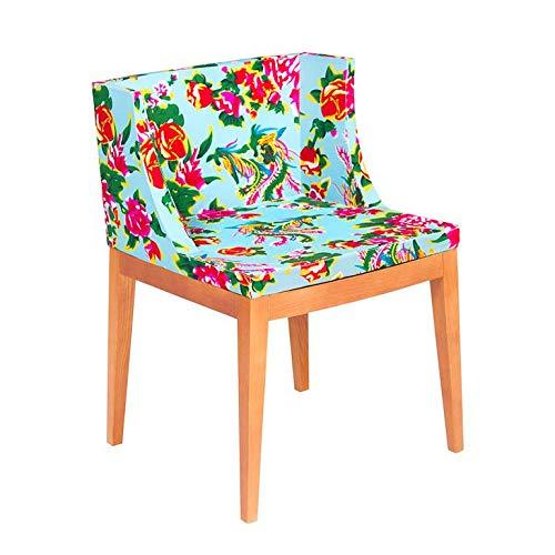 Cadeira Mademoiselle - Floral azul claro - Madeira média