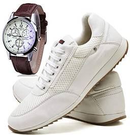 Sapatênis Sapato Casual Masculino Com Relógio JUILLI R1100DB Tamanho:36;cor:Branco;gênero:Masculino