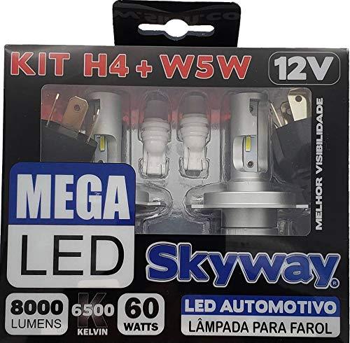 KIT Skyway Lâmpada MEGA LED - Modelo H4 + W5W - 12V - 6500K - 1 Conjunto
