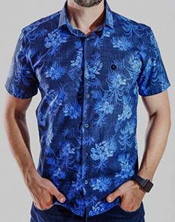 Camisa Mc Slim Fit - Tricoline Estampado Floral - Azul E Marinho - Zfw - 3