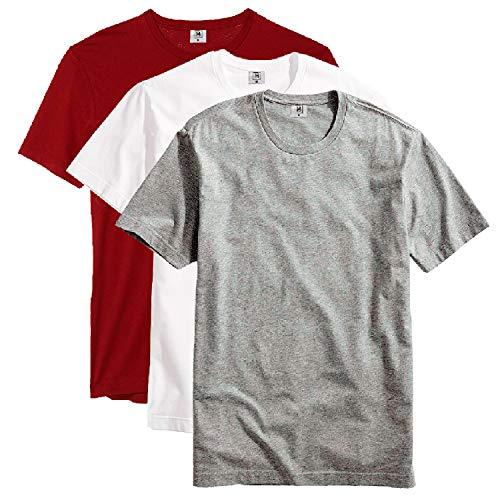 Kit com 3 Camiseta Masculina Básica Algodão Premium (Cinza Branco Vinho, M)