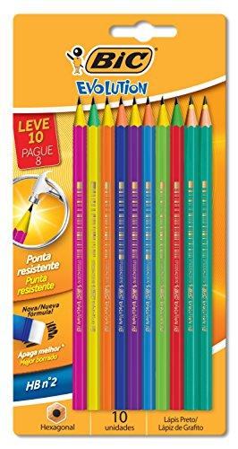 Lápis plástico preço Evolution Color sextavado 930018 Bic, BIC, 930018, Preto, pacote de 10